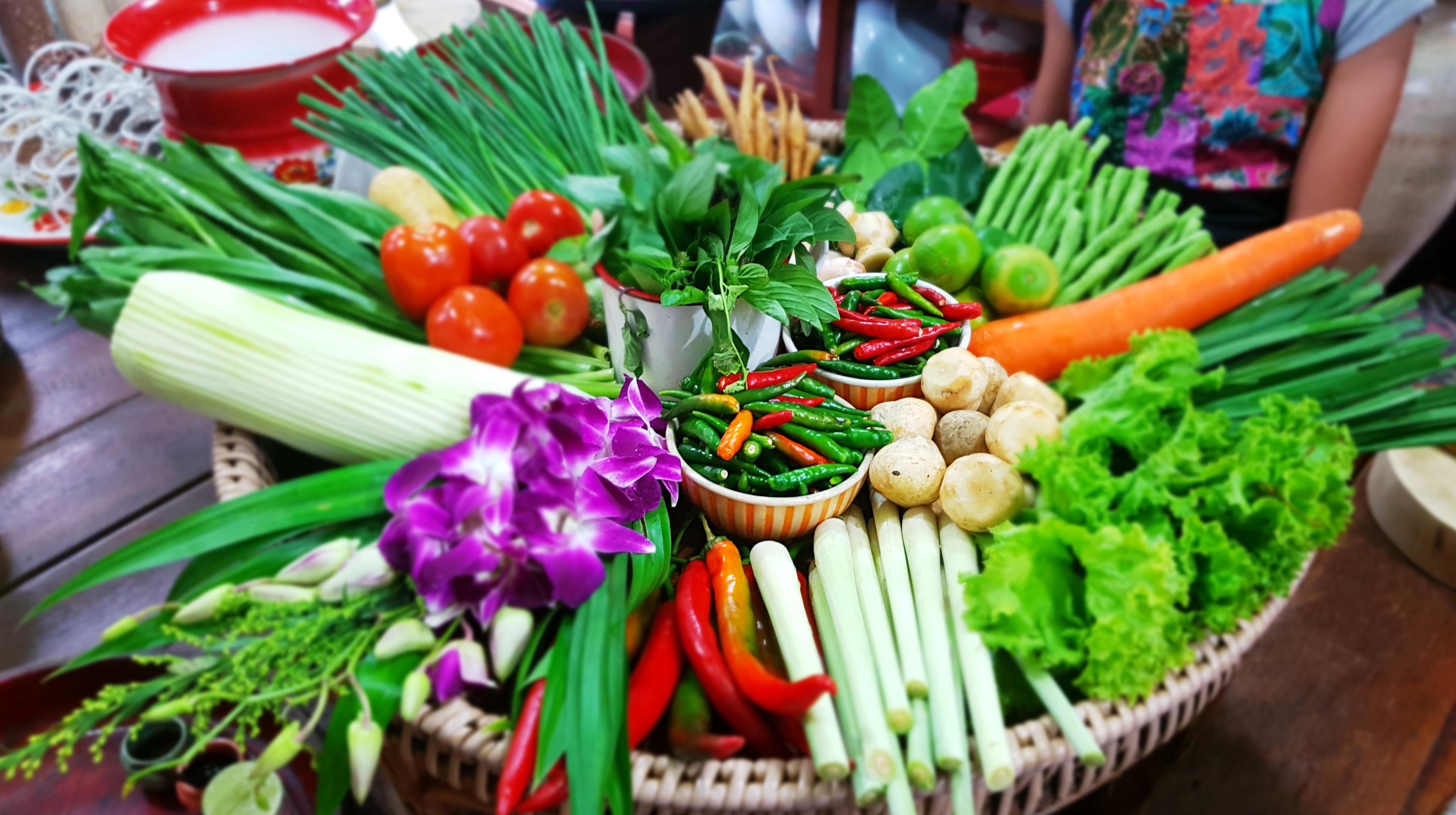 Fresh Thai Vegetables and Spices - Trazy - Thailand Silom Thai Cooking School Class in Bangkok!